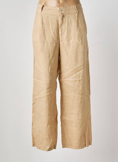 Pantalon drept închidere cu fermoar sub clapetă cu nasturi bej BLANC BOHEME femme