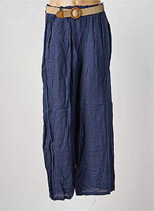 Pantalon drept talie elastică albastru BLANC BOHEME femeie