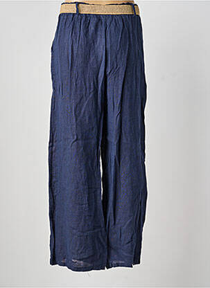 Pantalon drept talie elastică albastru BLANC BOHEME femeie
