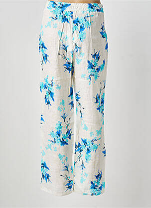 Pantalon drept talie elastică albastru BLANC BOHEME femeie