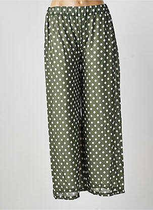 Pantalon drept talie elastică verde BLANC BOHEME femeie