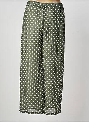 Pantalon drept talie elastică verde BLANC BOHEME femeie