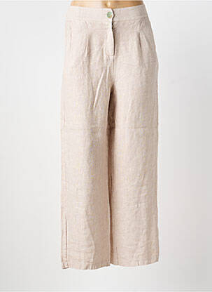 Pantalon drept talie elastică bej BLANC BOHEME femeie