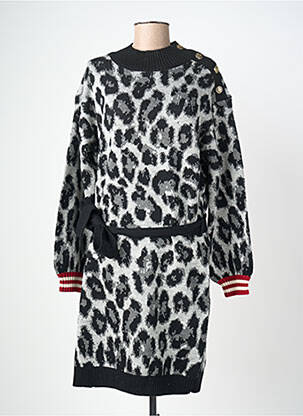 Rochie midi imprimeu fantezie mâneci lungi negru K-DESIGN femme