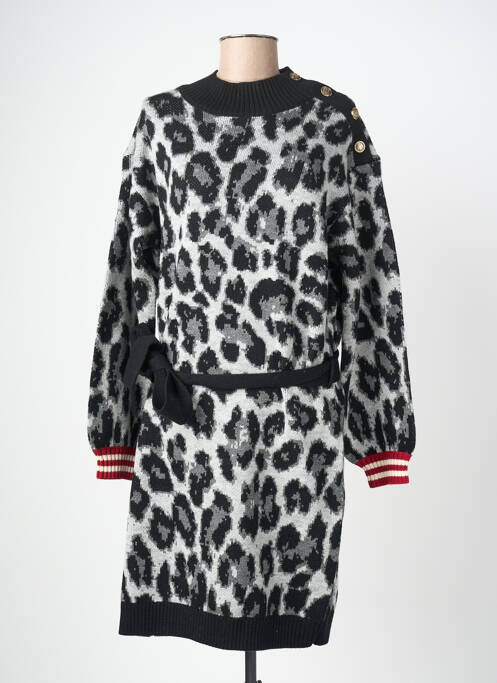 Rochie midi imprimeu fantezie mâneci lungi negru K-DESIGN femme