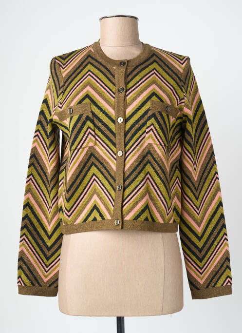 Vestă cu mâneci lungi închidere cu nasturi pe față verde SURKANA femme