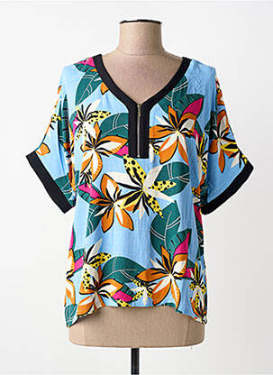 Bluză imprimeu floral mâneci scurte albastru FRANCE RIVOIRE femme
