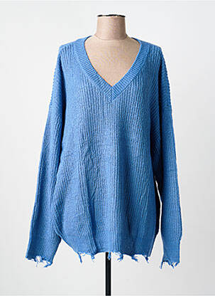 Pulover guler în v mâneci lungi albastru 2W PARIS femme