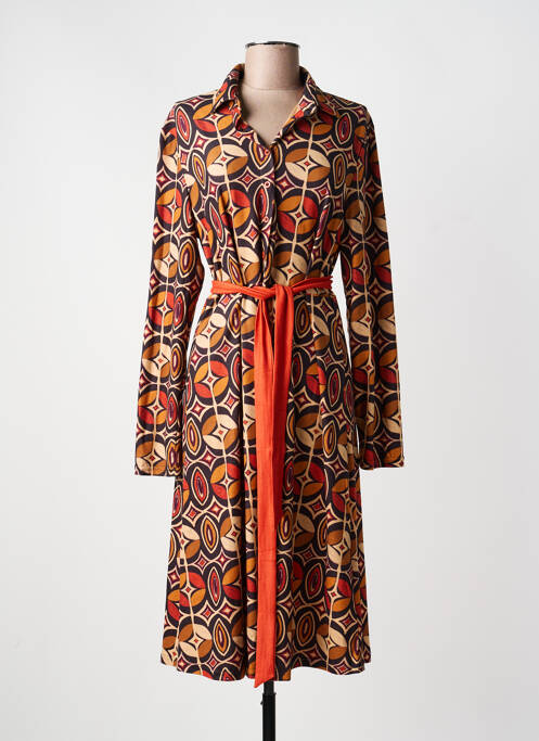 Rochie midi imprimeu fantezie mâneci lungi portocaliu SWEET MISS femme