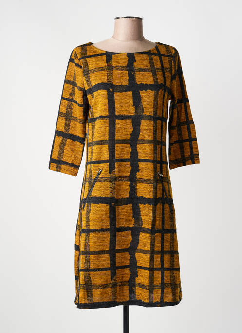 Rochie midi țesătură crep mâneci scurte galben VEGAS femme