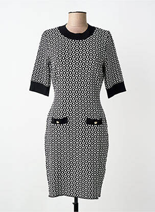 Rochie midi imprimeu fantezie mâneci scurte negru MORGAN femme