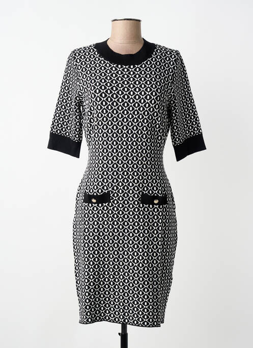 Rochie midi imprimeu fantezie mâneci scurte negru MORGAN femme