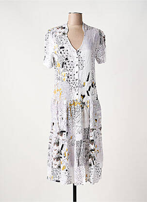 Rochie midi imprimeu fantezie mâneci scurte alb DOLCEZZA femeie