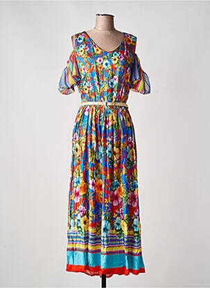 Rochie lungă imprimeu fantezie mâneci scurte albastru PAUL BRIAL femme