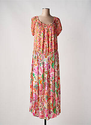 Rochie lungă imprimeu fantezie mâneci scurte portocaliu PAUL BRIAL femme