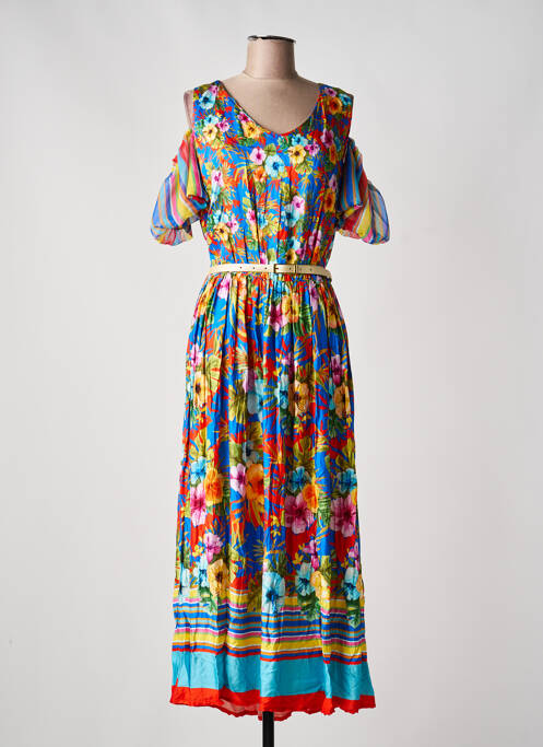 Rochie lungă imprimeu fantezie mâneci scurte albastru PAUL BRIAL femme