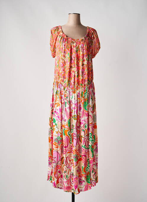 Rochie lungă imprimeu fantezie mâneci scurte portocaliu PAUL BRIAL femme