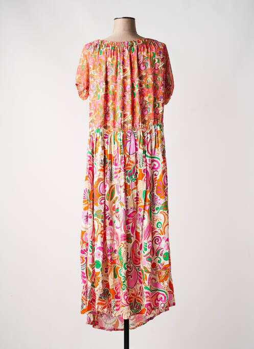 Rochie lungă imprimeu fantezie mâneci scurte portocaliu PAUL BRIAL femme