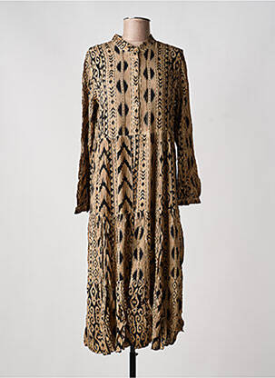 Rochie midi imprimeu fantezie mâneci lungi bej LAST QUEEN femeie