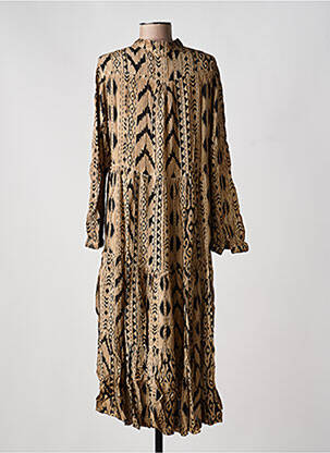 Rochie midi imprimeu fantezie mâneci lungi bej LAST QUEEN femeie