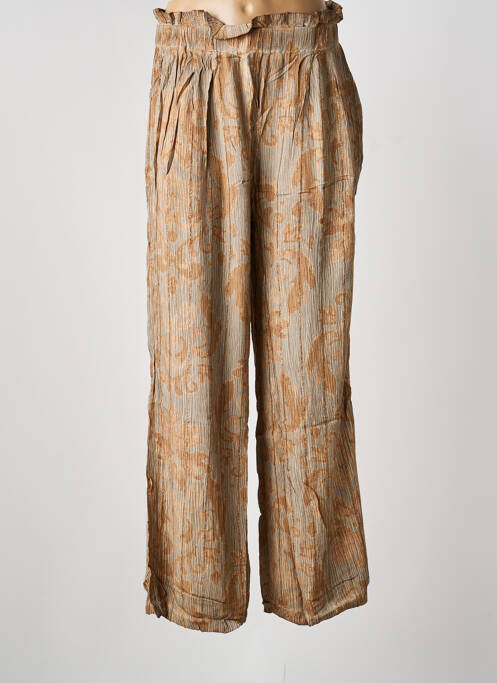 Pantalon larg țesătură crep talie înaltă bej LAST QUEEN femme