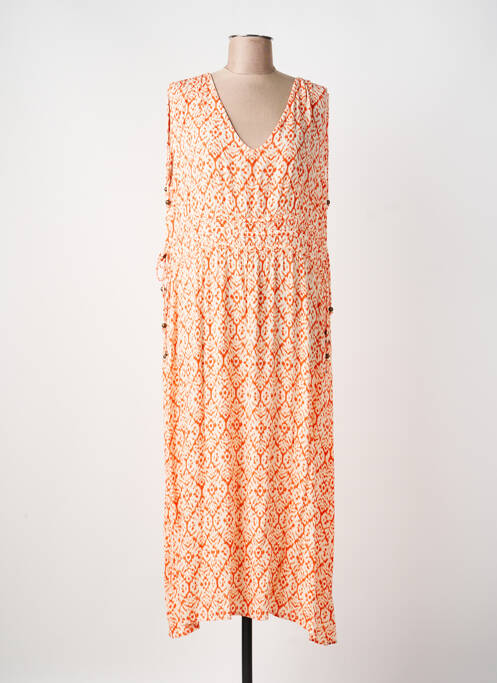 Rochie lungă imprimeu fantezie mâneci scurte portocaliu DEELUXE femme