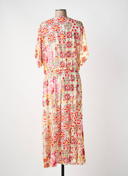 Rochie lungă imprimeu fantezie mâneci scurte bej C'EST BEAU LA VIE femme