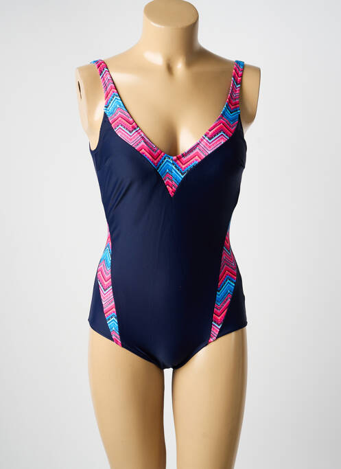 Costum de baie dintr-o singură piesă efect material satinat top triunghiuri albastru DAMART femme