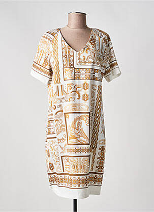 Rochie midi țesătură crep mâneci scurte bej LESLIE femme