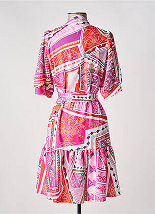 Rochie midi imprimeu fantezie mâneci scurte roz LESLIE femeie