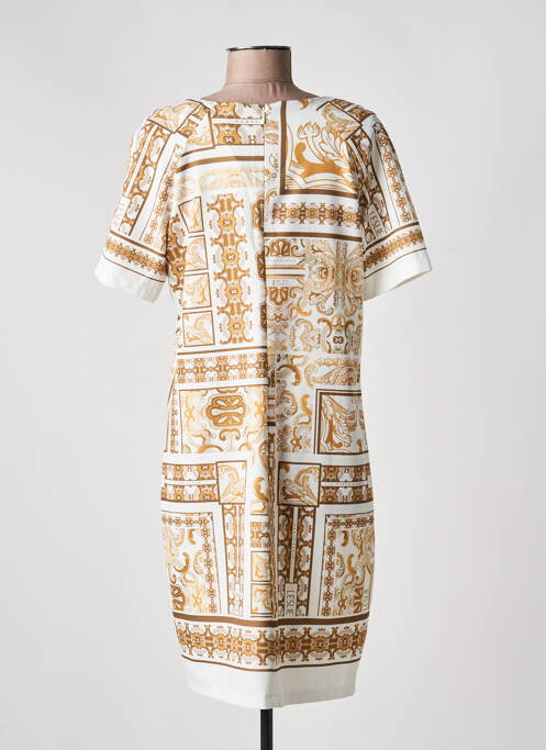 Rochie midi țesătură crep mâneci scurte bej LESLIE femme