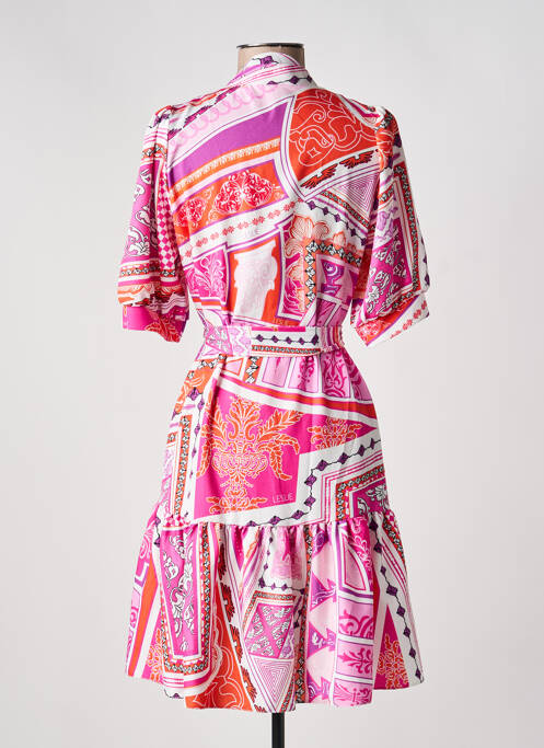 Rochie midi imprimeu fantezie mâneci scurte roz LESLIE femme