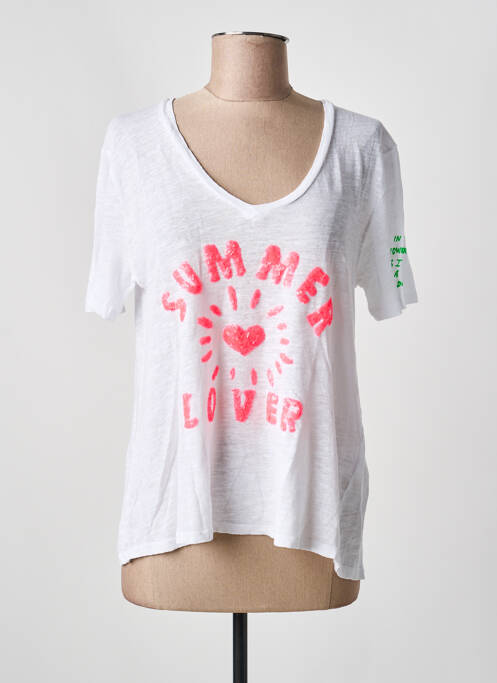 Tricou guler în v mâneci scurte alb GRACE femme