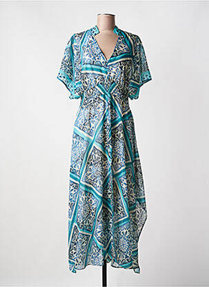 Rochie lungă imprimeu fantezie mâneci scurte albastru LESLIE femme