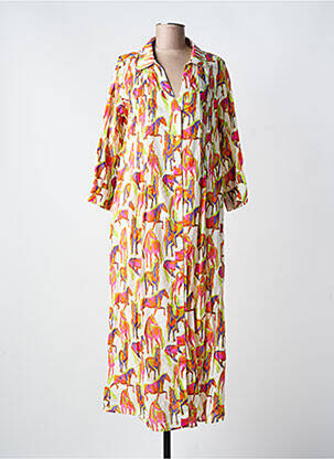 Rochie lungă imprimeu fantezie mâneci 3/4 portocaliu YESS. femme