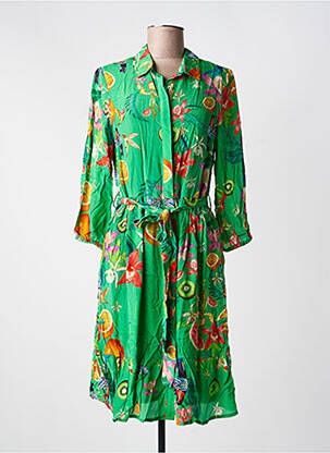 Rochie midi imprimeu floral mâneci lungi verde YESS. femeie