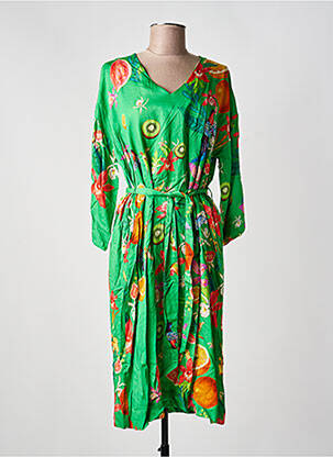 Rochie midi imprimeu fantezie mâneci lungi verde YESS. femeie