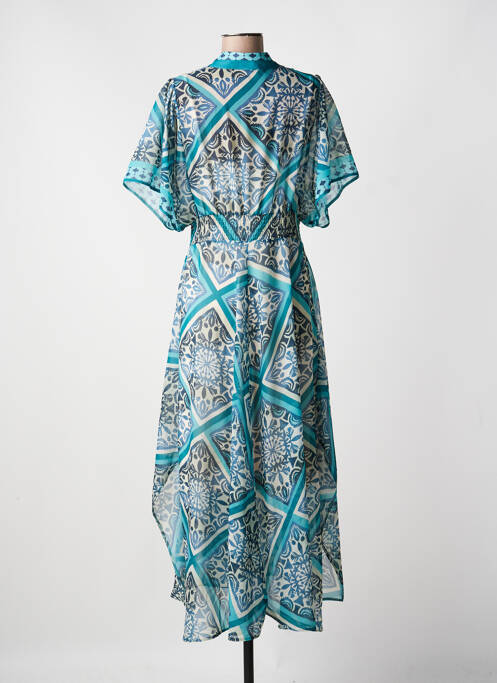 Rochie lungă imprimeu fantezie mâneci scurte albastru LESLIE femme