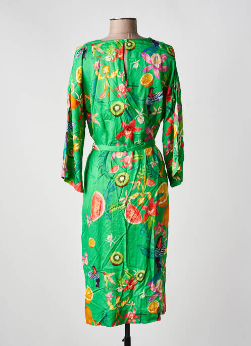 Rochie midi imprimeu fantezie mâneci lungi verde YESS. femme