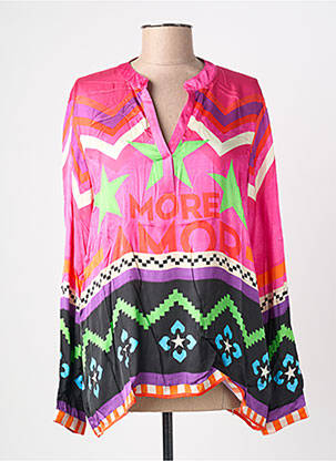 Bluză imprimeu fantezie mâneci lungi roz GRACE femme