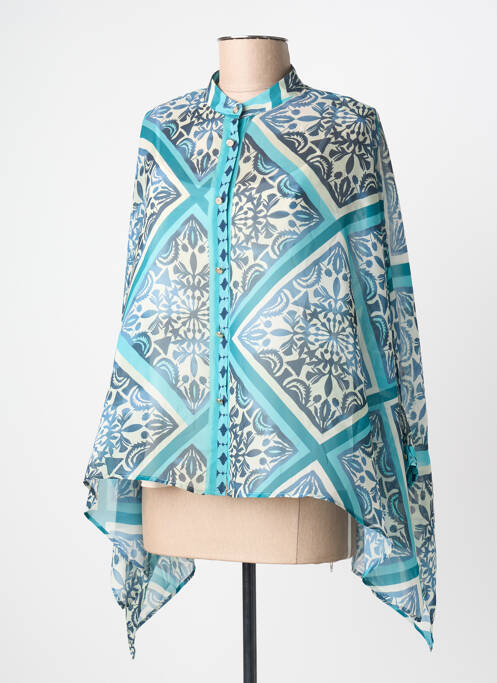 Tunică mâneci lungi țesătură crep albastru LESLIE femme