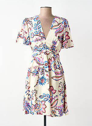 Rochie midi croială evazată mâneci scurte bej IKOONE&BIANKA femme