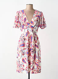 Rochie midi imprimeu fantezie mâneci scurte roz IN APRIL 1986 femme
