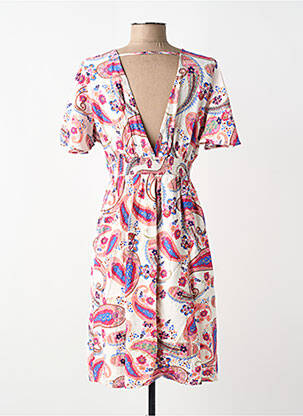 Rochie midi imprimeu fantezie mâneci scurte roz IN APRIL 1986 femeie