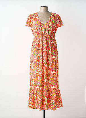 Rochie lungă imprimeu fantezie mâneci scurte roșu BY ONE femme