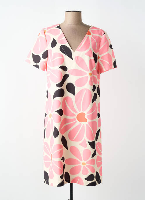 Rochie midi imprimeu fantezie mâneci scurte roz HIPPOCAMPE femme