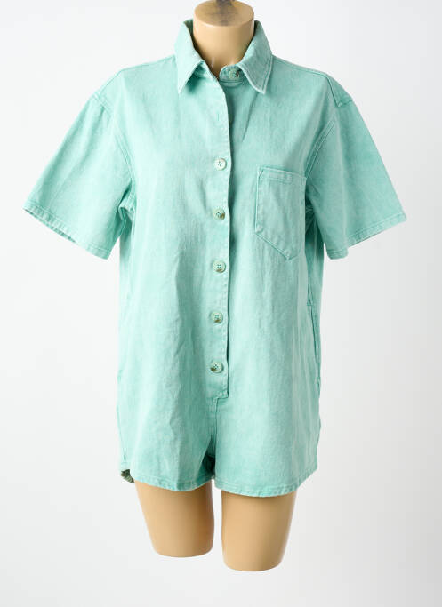 Salopetă scurtă guler de bluză mâneci scurte albastru FEELHOO femme