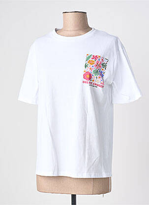 Tricou serigrafie flockată mâneci scurte alb JS MILLENIUM femme