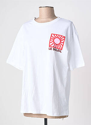 Tricou serigrafie flockată mâneci scurte alb JS MILLENIUM femme