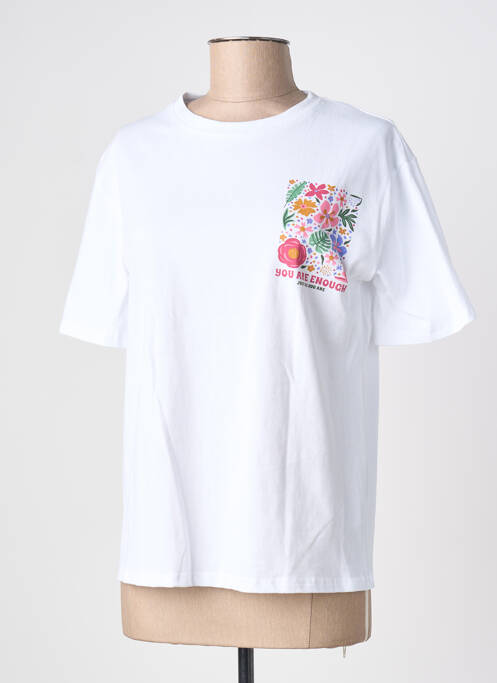 Tricou serigrafie flockată mâneci scurte alb JS MILLENIUM femme